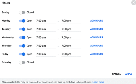 Screenshot of Updating hours in your Google My Business listing